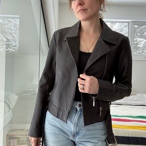 100% leather chocolate brown moto jacket small